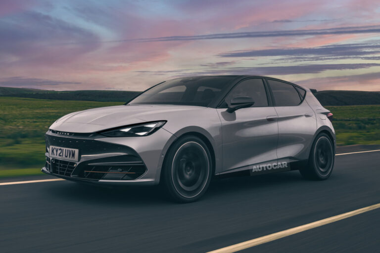 cupra leon ev autocar render front quarter tracking