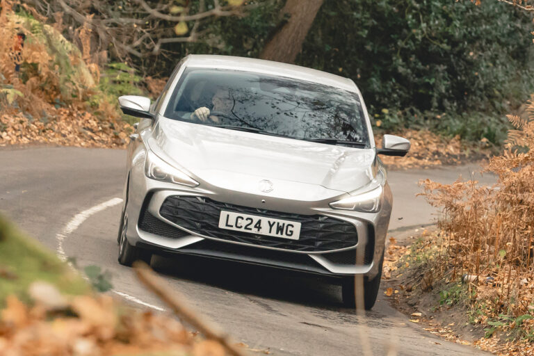 mg 3 front cornering in the woods